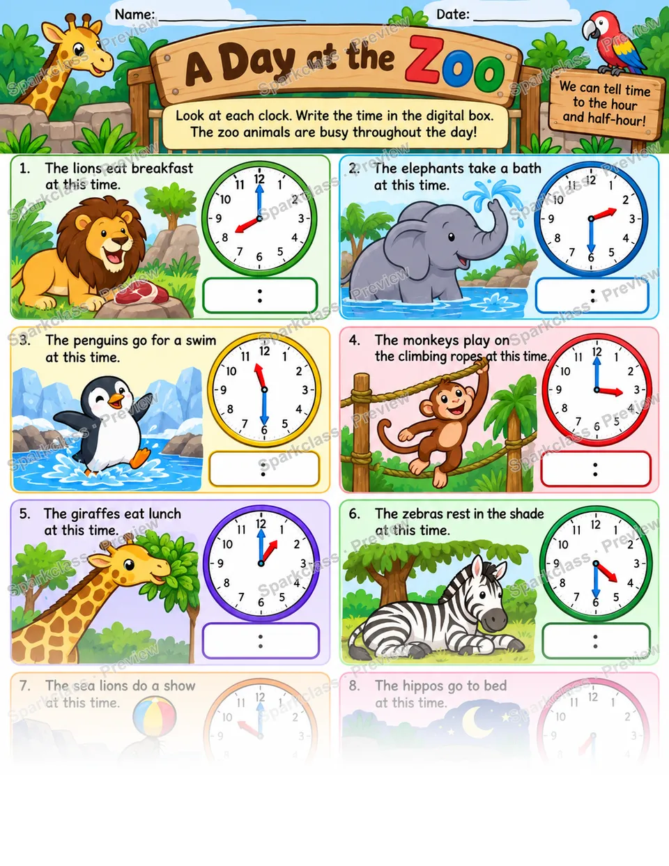 Zoo Time — Grade 1 worksheet preview