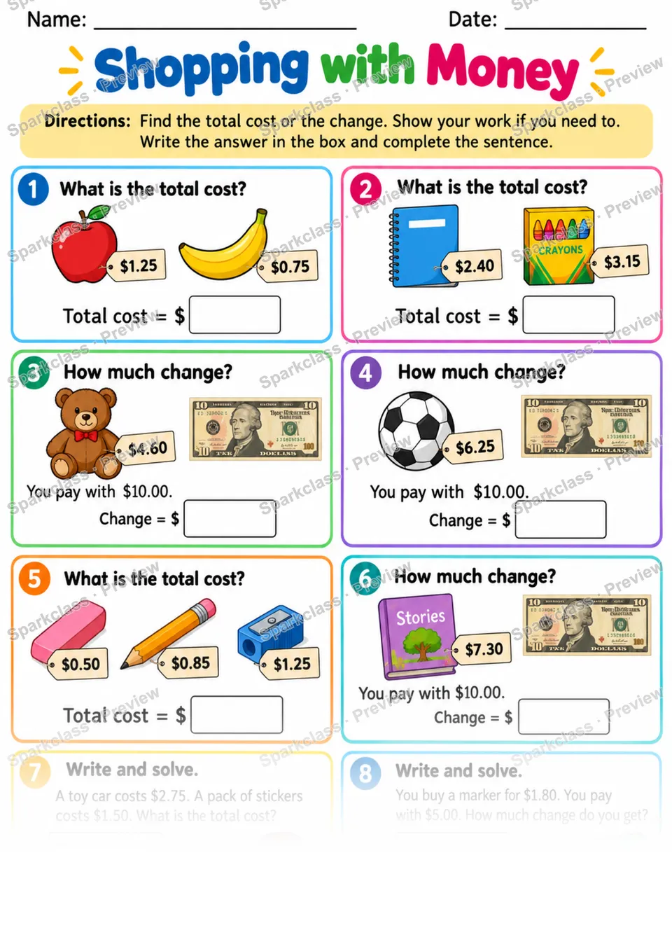 2.MD.C.8 · Money Homework — Grade 2 worksheet preview