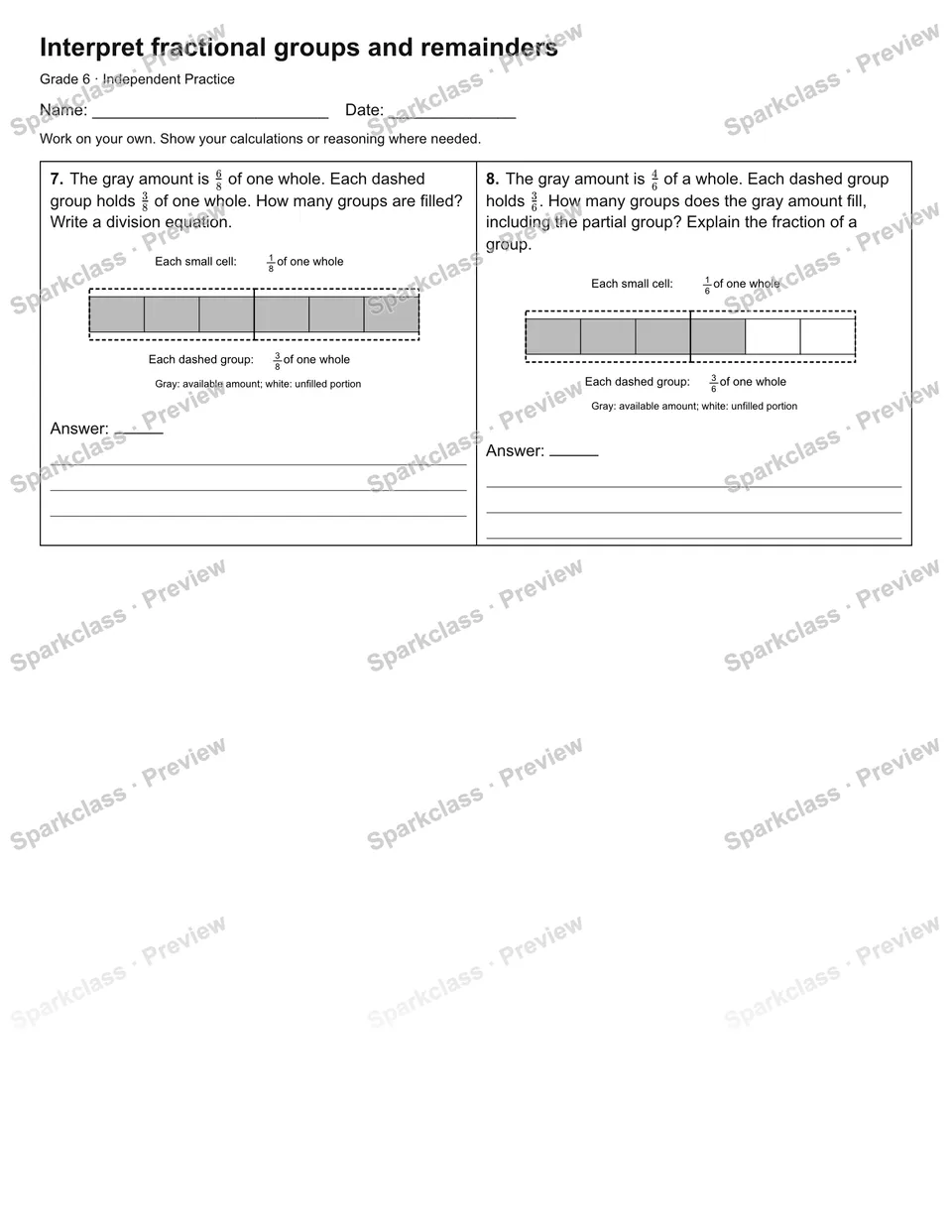 Interpret fractional groups and remainders — Independent Practice — page 2