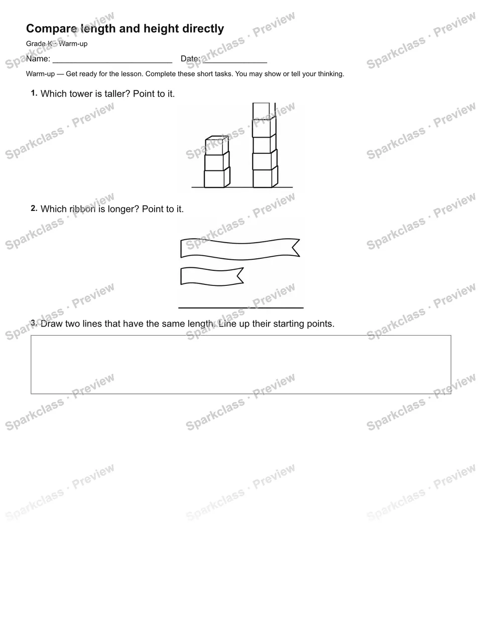 Compare length and height directly — Warm-up — page 2