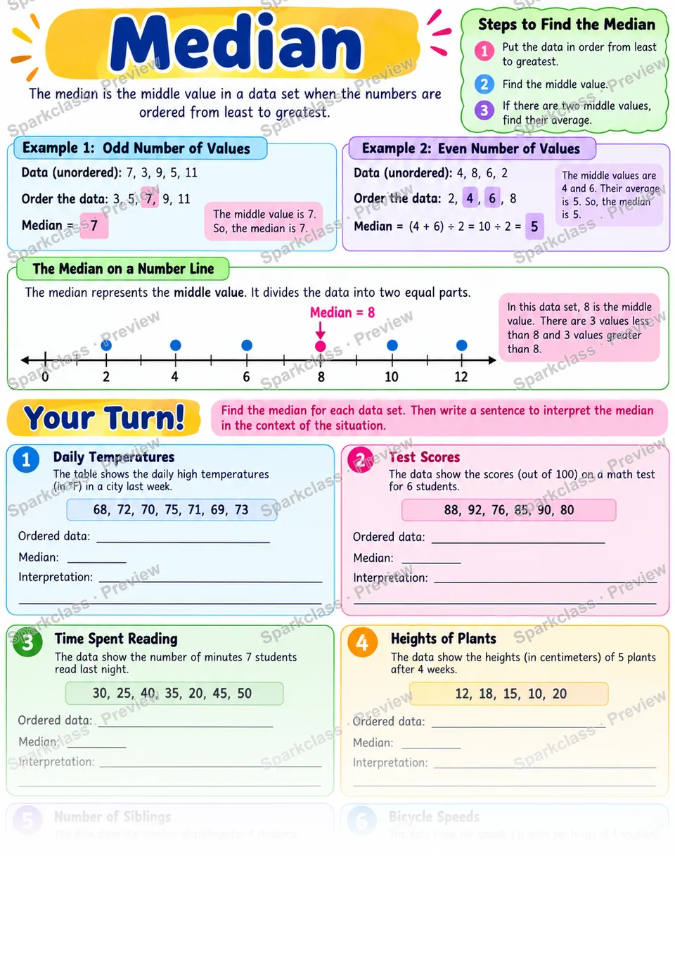 Median — Grade 6 worksheet preview