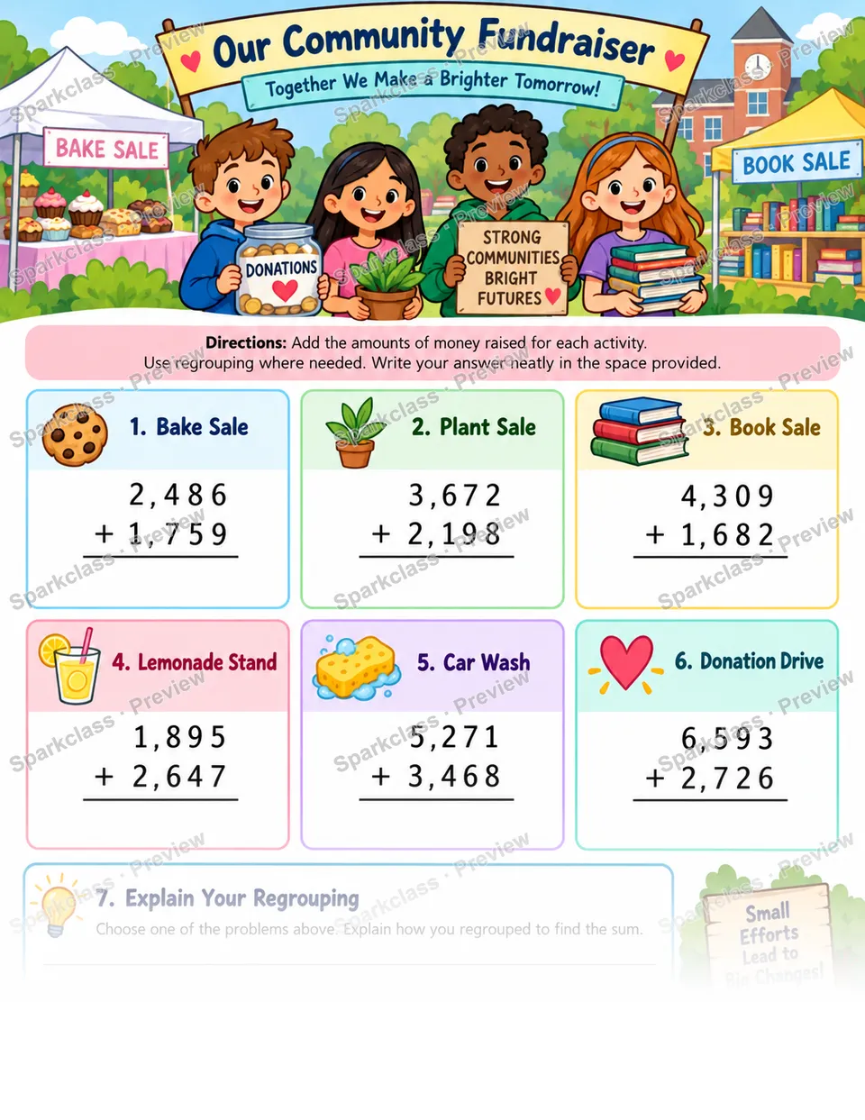 Add Multi-Digit Numbers With Regrouping — Grade 4 worksheet preview
