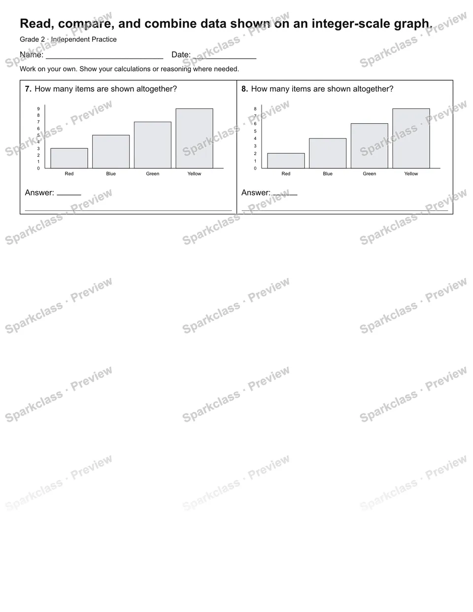 Read, compare, and combine data shown on an integer-scale graph. — Independent Practice — page 2