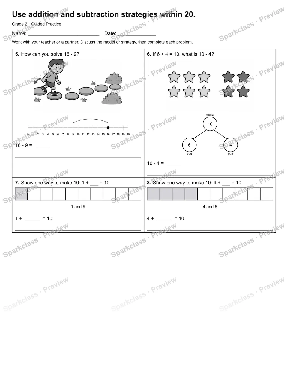 Use addition and subtraction strategies within 20. — Guided Practice — page 2