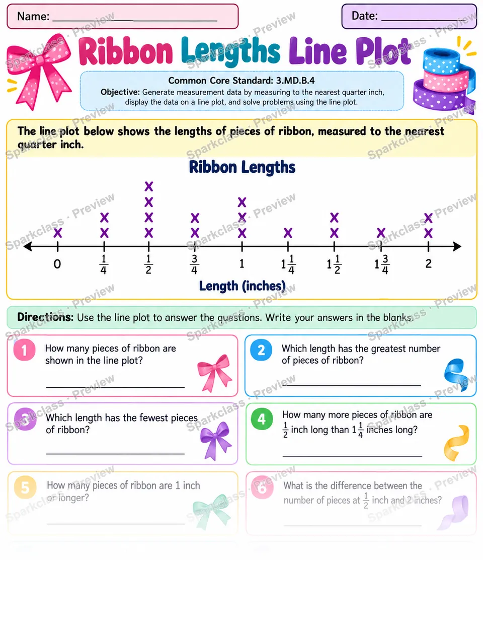 Solve Line Plot 01 — Grade 3 worksheet preview
