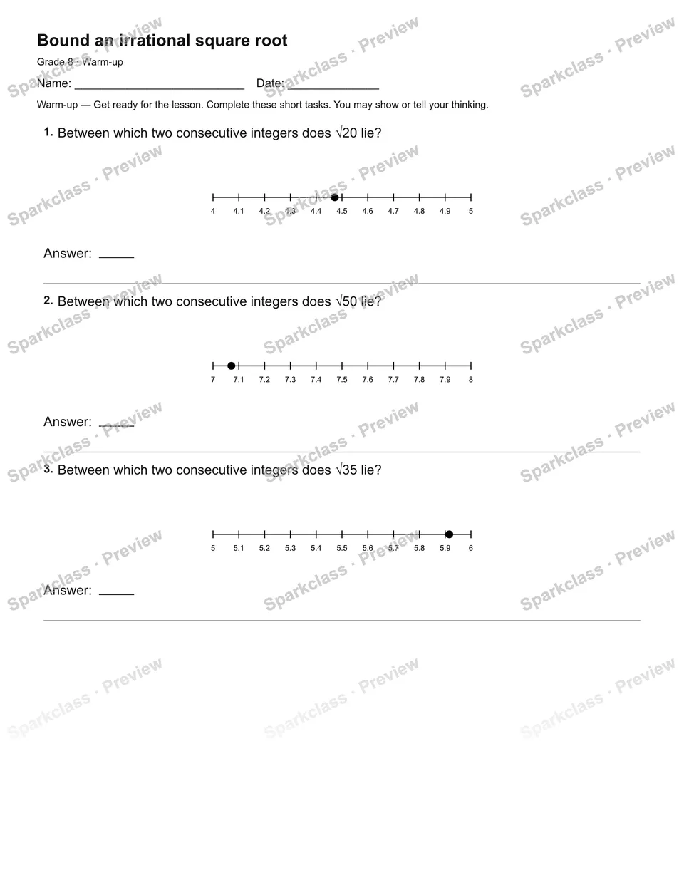 Bound an irrational square root — Warm-up — page 2