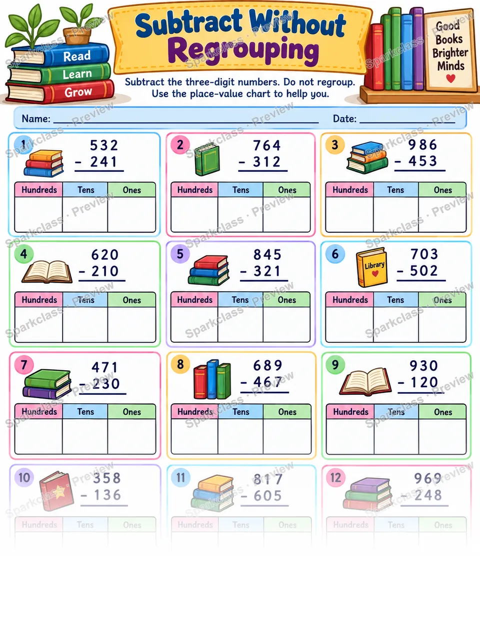 Subtract Without Regrouping — Grade 3 worksheet preview