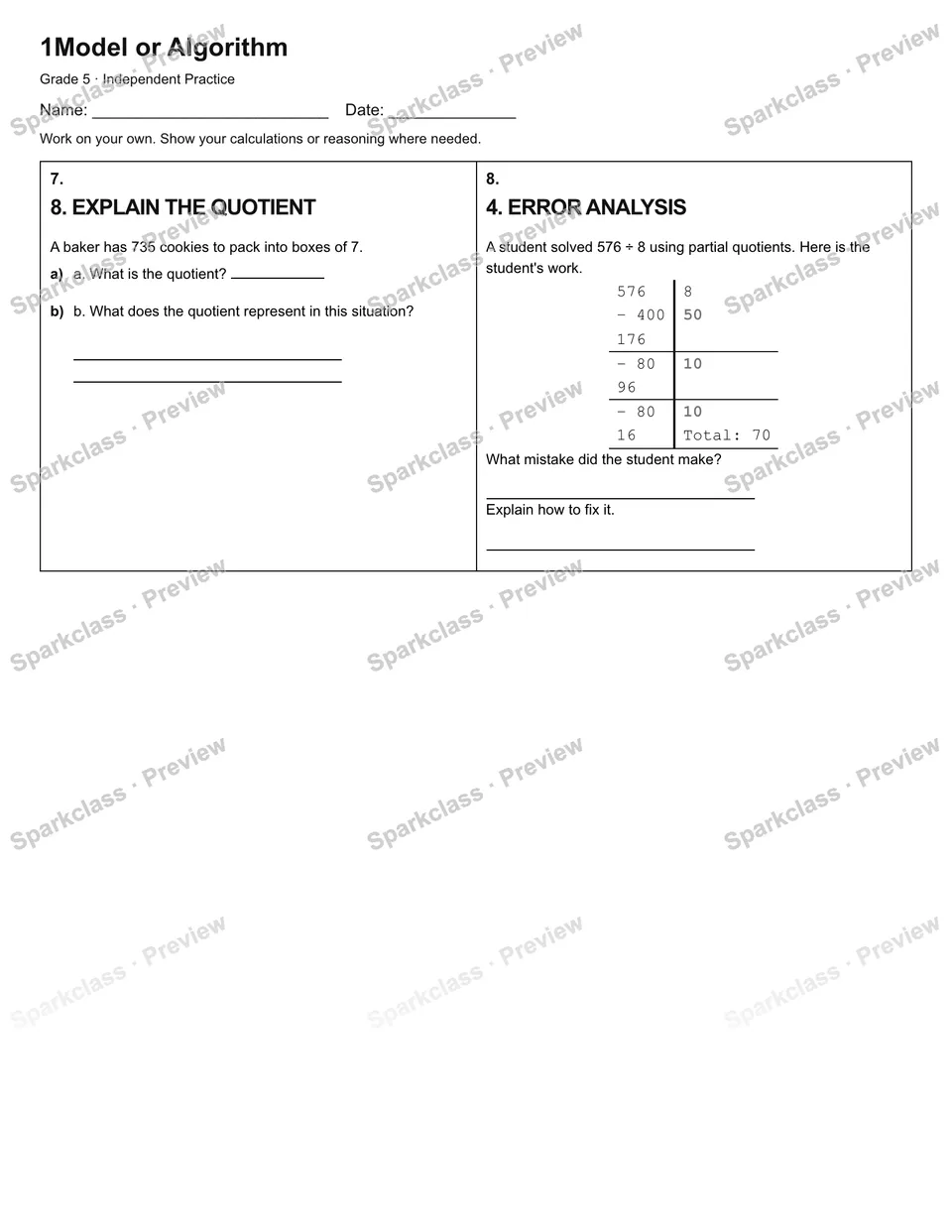 1Model or Algorithm — Independent Practice — page 2