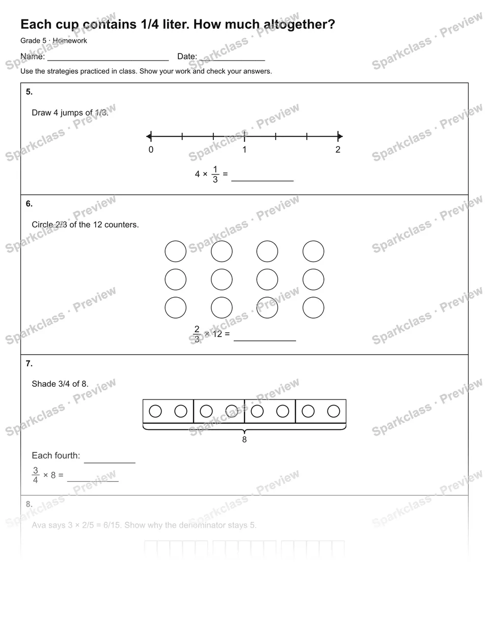 Each cup contains 1/4 liter. How much altogether? — Homework — page 2