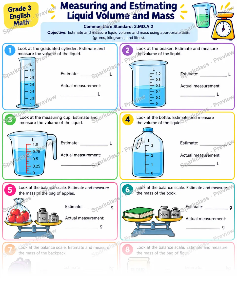 Estimate Measure 01 — Grade 3 worksheet preview