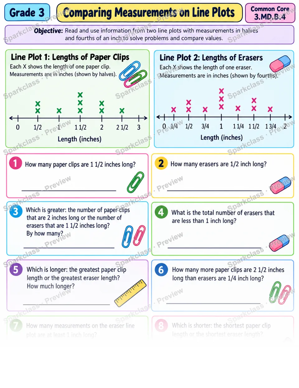 Line Plot Review 01 — Grade 3 worksheet preview