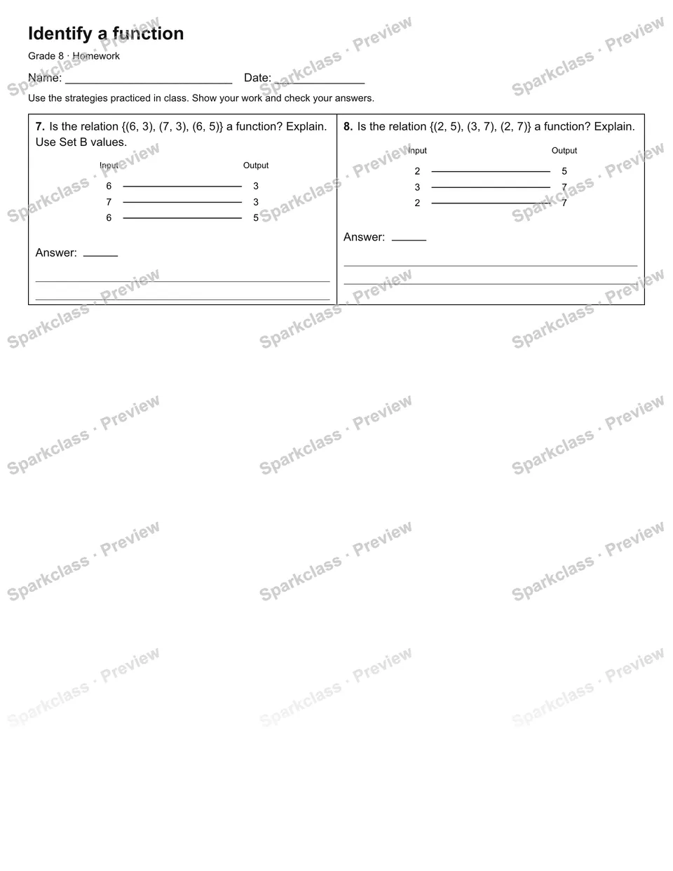 Identify a function — Homework — page 2
