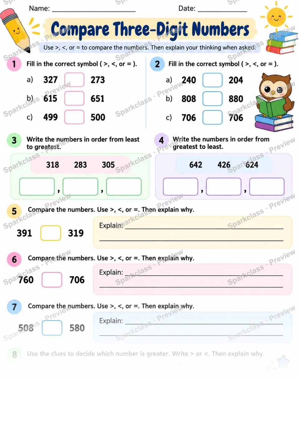 2.NBT.A.4 · Compare Three Digit — Grade 2 worksheet preview