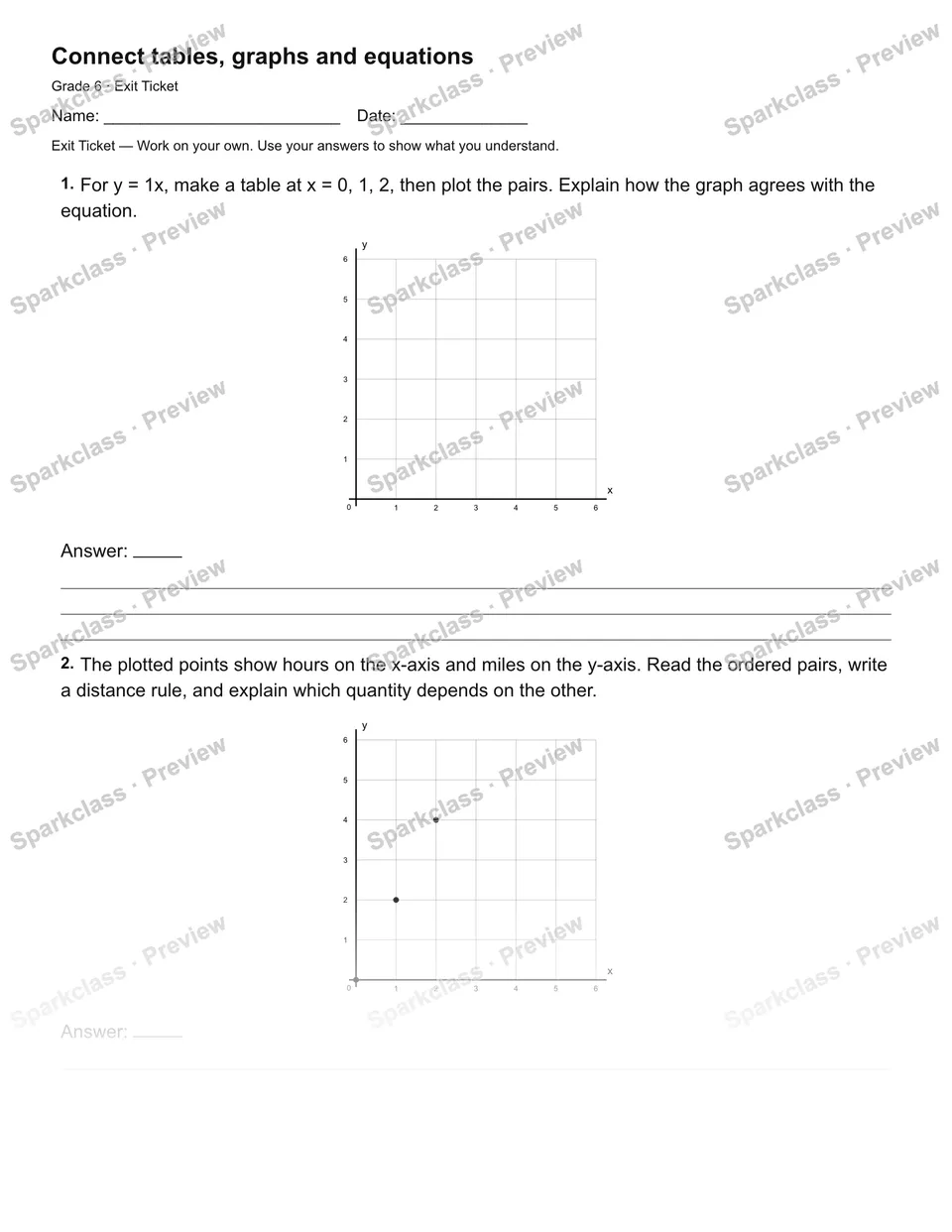 Connect tables, graphs and equations — Exit Ticket — page 2