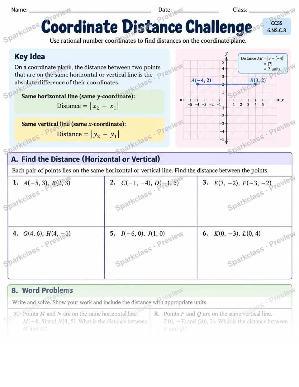 Same Axis Distance — Grade 6 worksheet preview