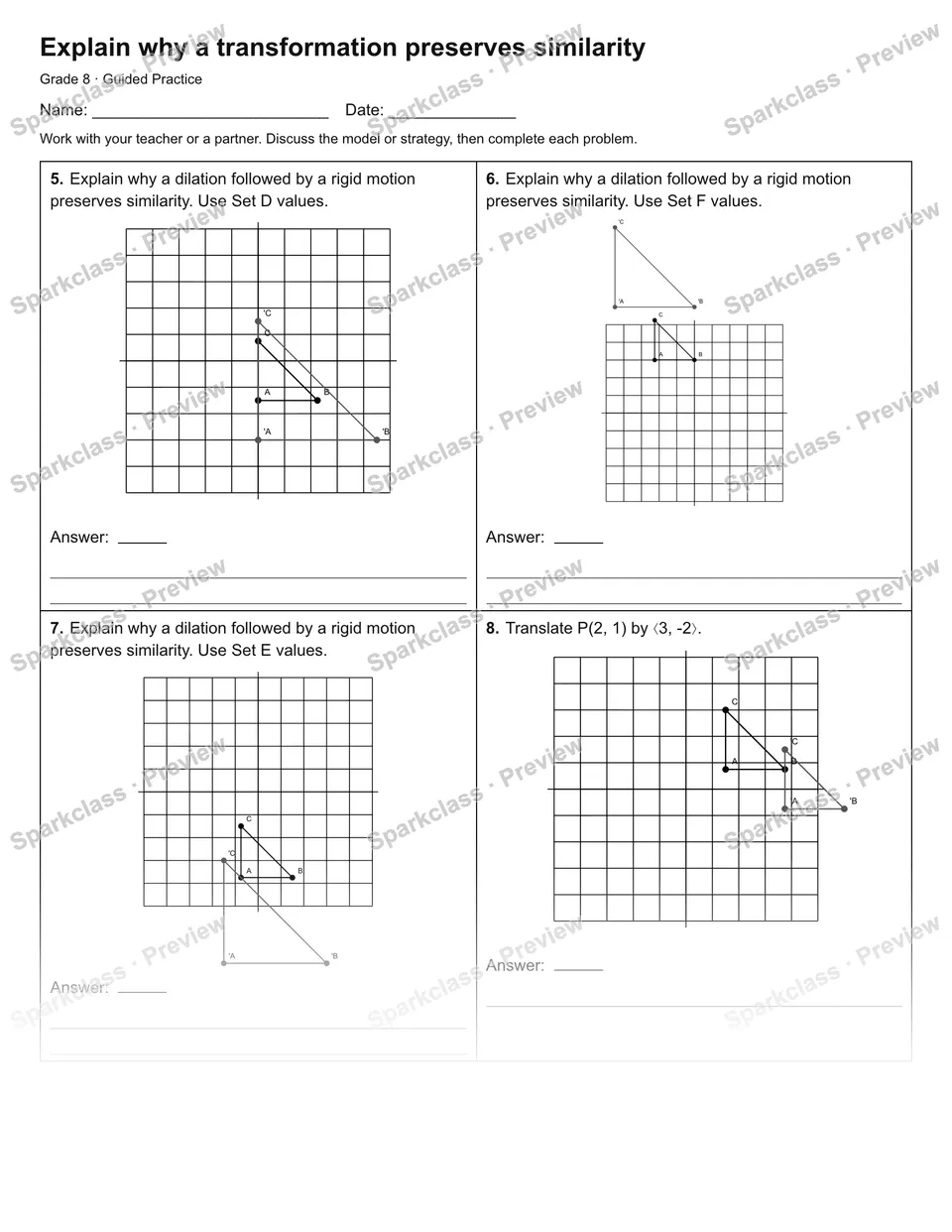 Explain why a transformation preserves similarity — Guided Practice — page 2
