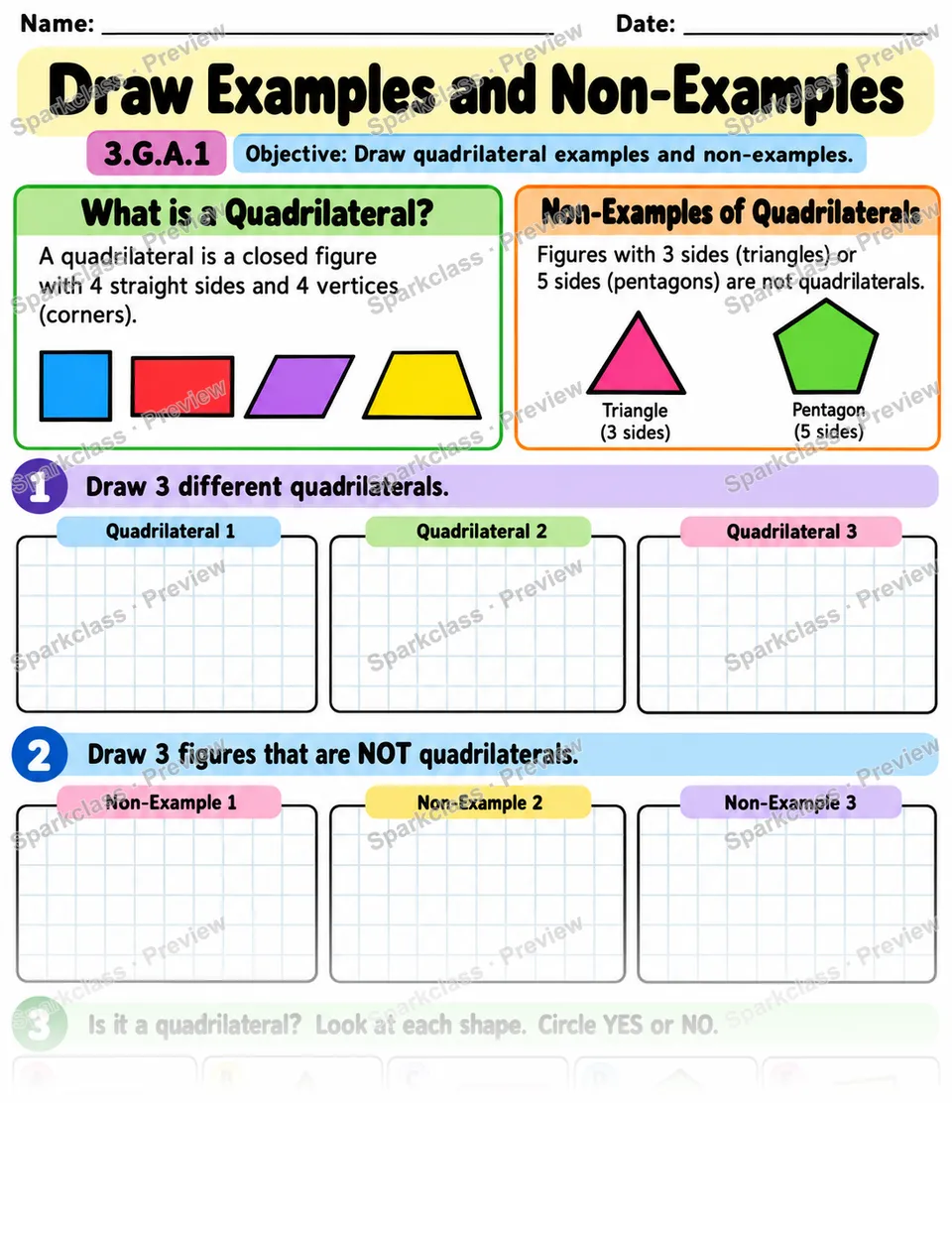 Draw Examples And Nonexamples — Grade 3 worksheet preview