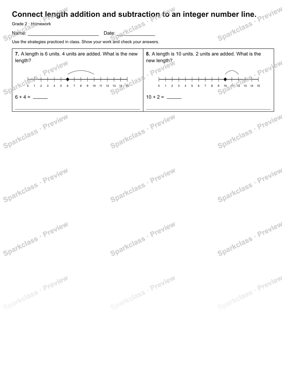 Connect length addition and subtraction to an integer number line. — Homework — page 2