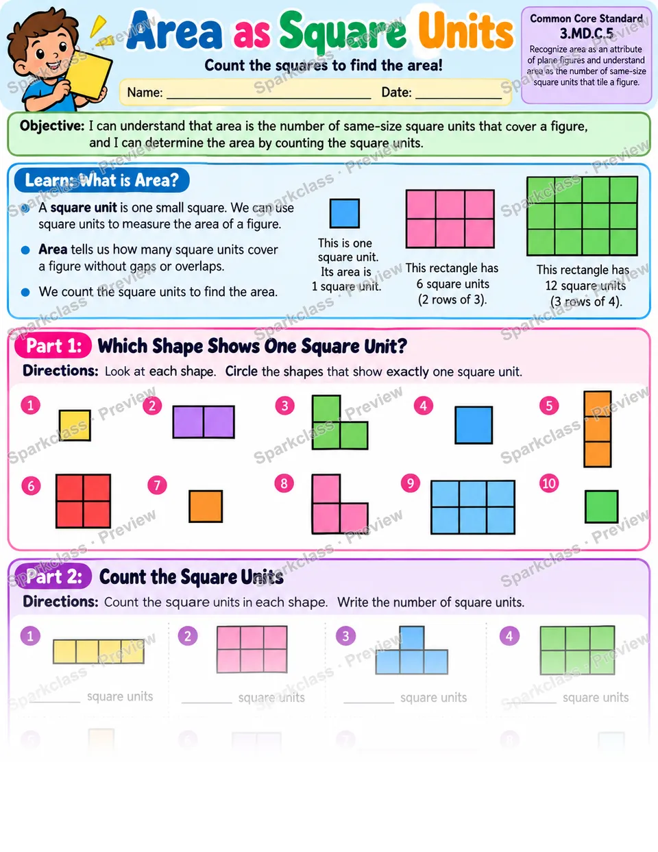 Unit Square 01 — Grade 3 worksheet preview