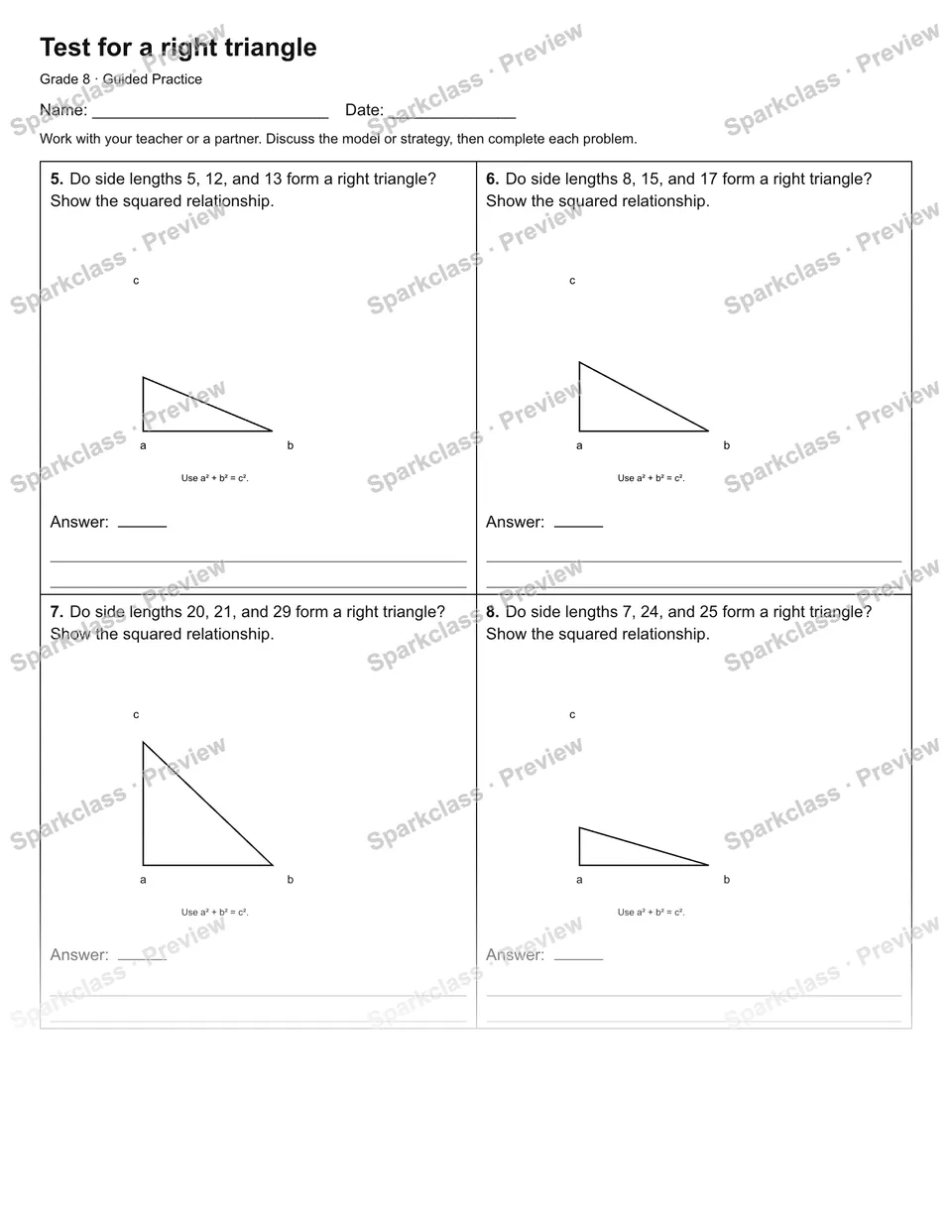 Test for a right triangle — Guided Practice — page 2