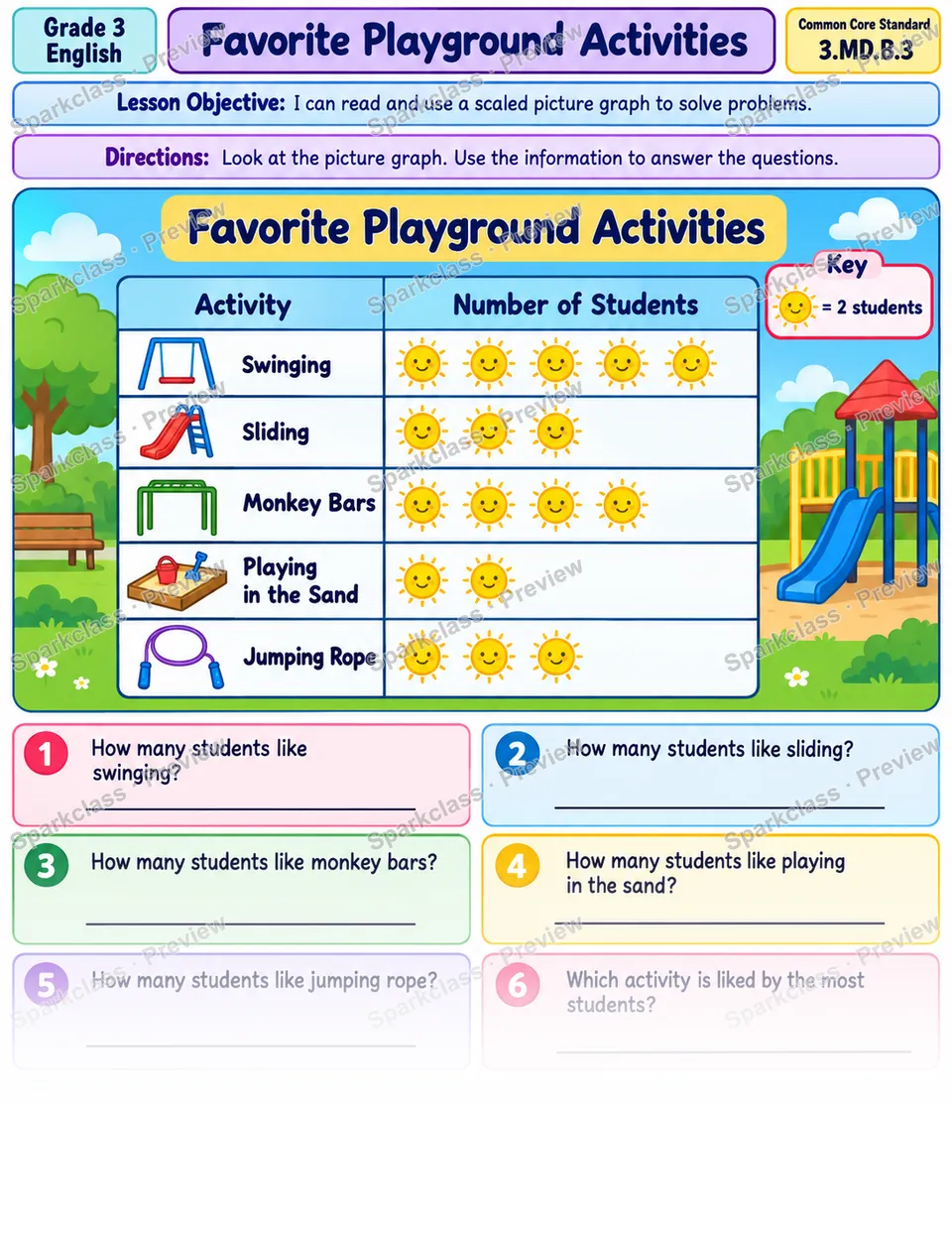 Read Scaled Picture Graph 01 — Grade 3 worksheet preview