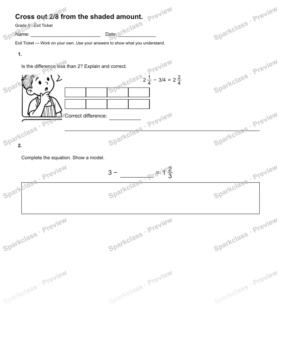 Cross out 2/8 from the shaded amount. — Exit Ticket — page 2