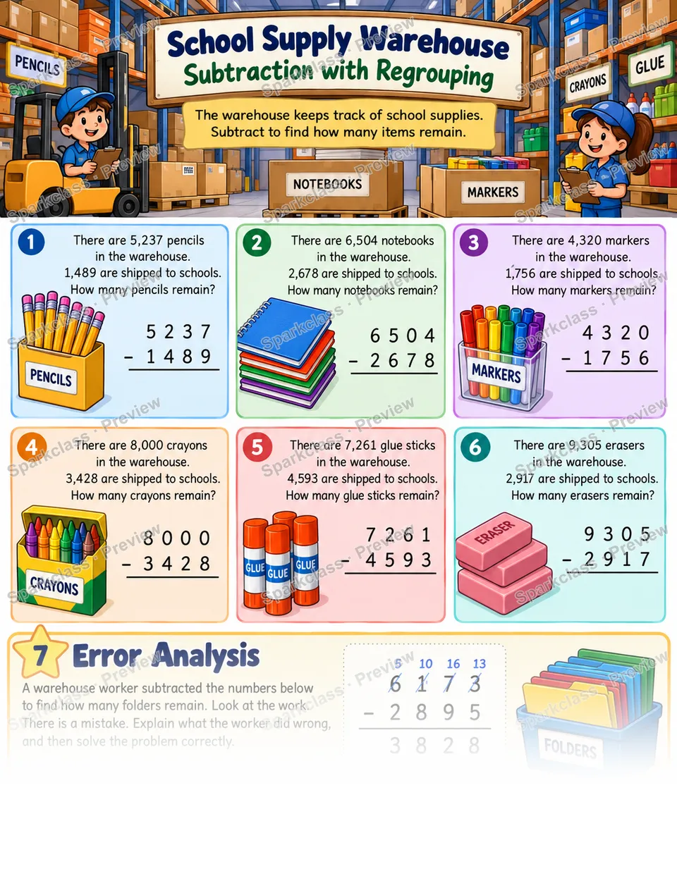 Subtract Multi-Digit Numbers With Regrouping — Grade 4 worksheet preview