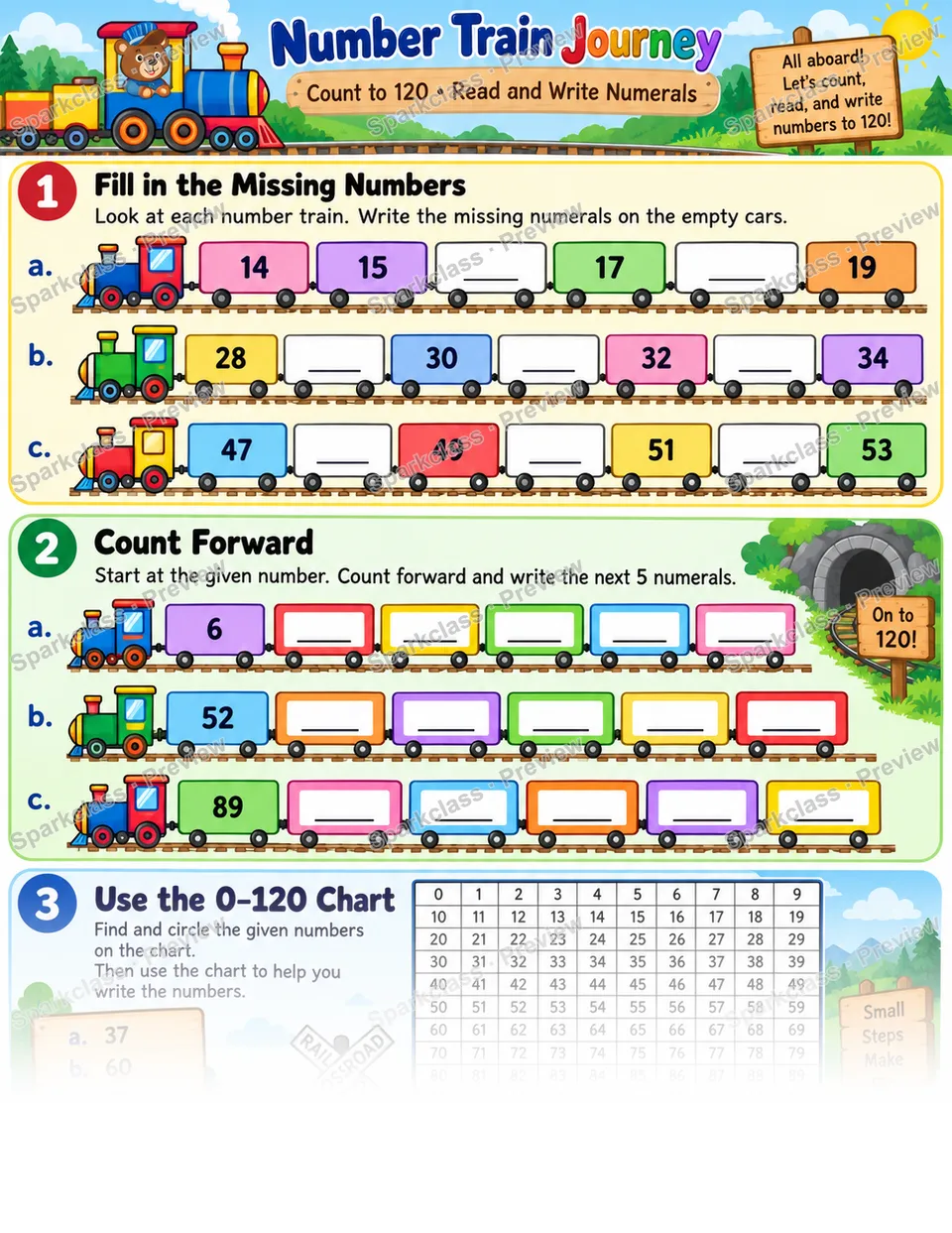 Number Train 120 — Grade 1 worksheet preview
