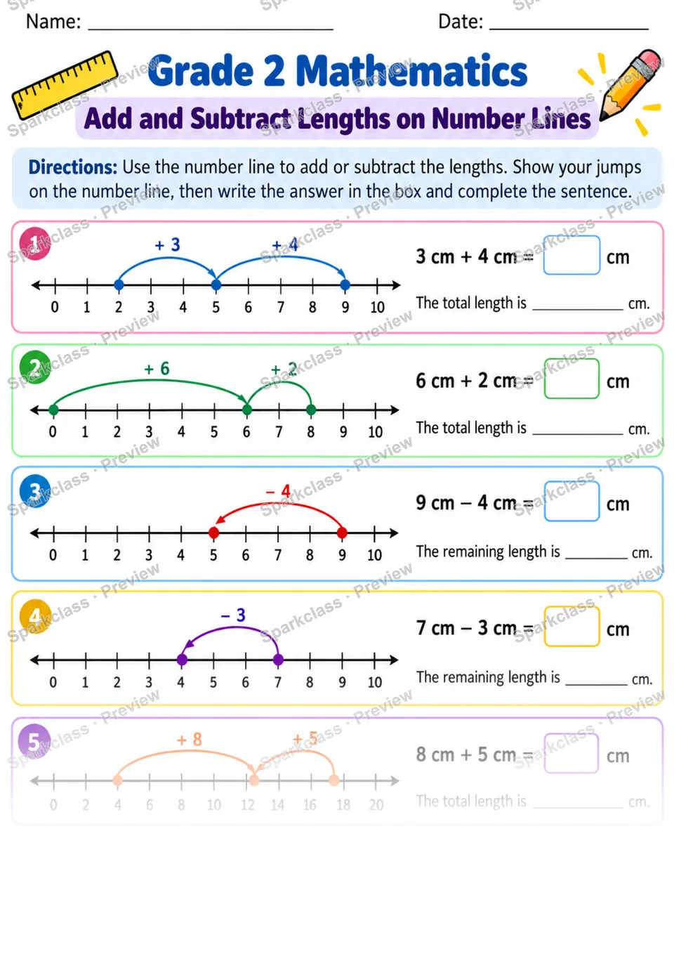 2.MD.B.6 · Length Number Line Review — Grade 2 worksheet preview