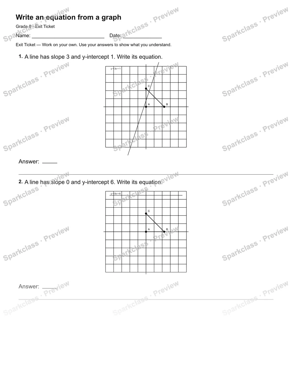 Write an equation from a graph — Exit Ticket — page 2