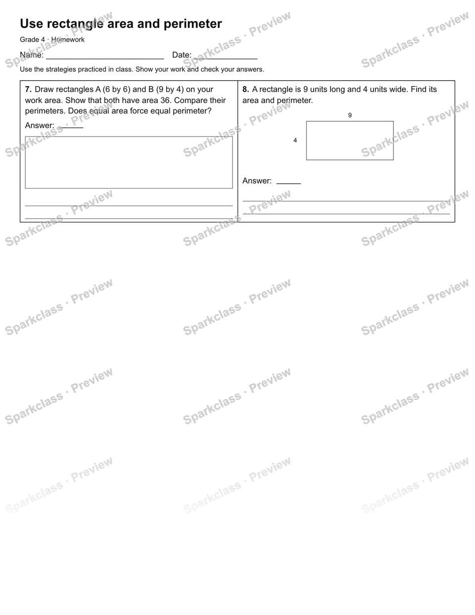 Use rectangle area and perimeter — Homework — page 2