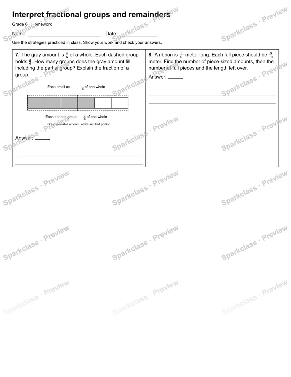 Interpret fractional groups and remainders — Homework — page 2