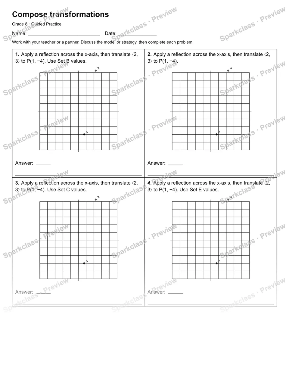 Compose transformations — Guided Practice — Grade 8 worksheet preview