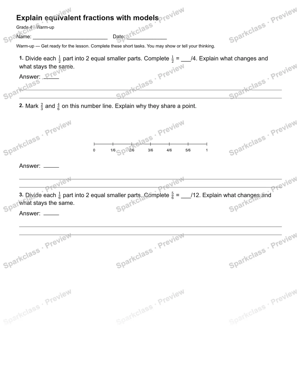 Explain equivalent fractions with models — Warm-up — page 2