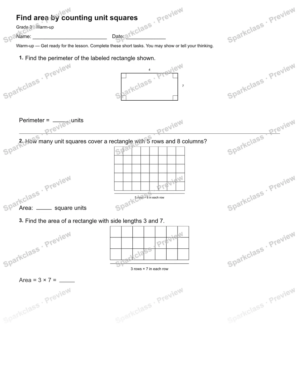 Find area by counting unit squares — Warm-up — page 2