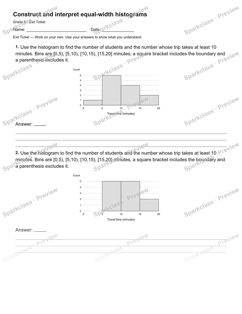 Construct and interpret equal-width histograms — Exit Ticket — page 2