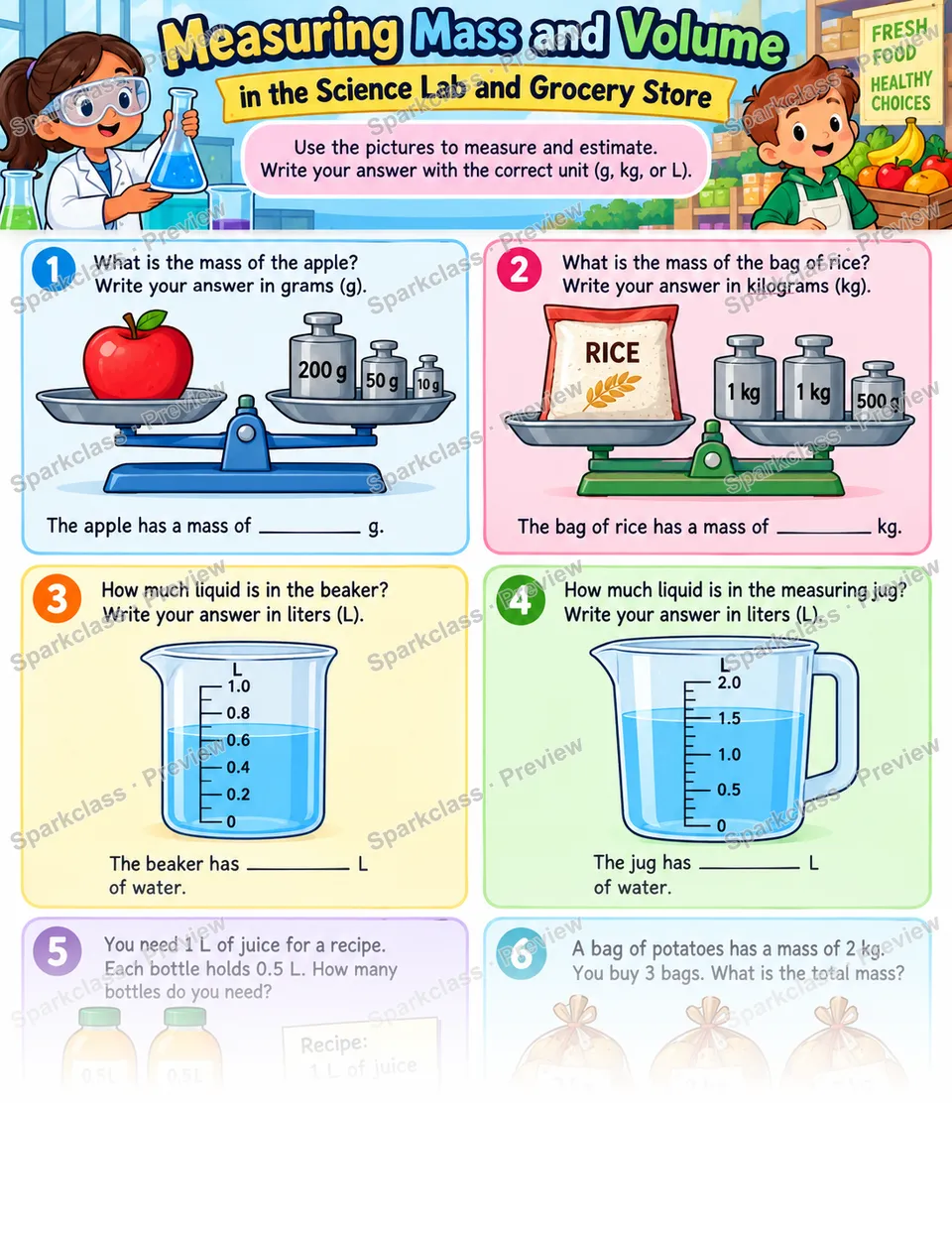 Mass and Volume Lab — Grade 3 worksheet preview