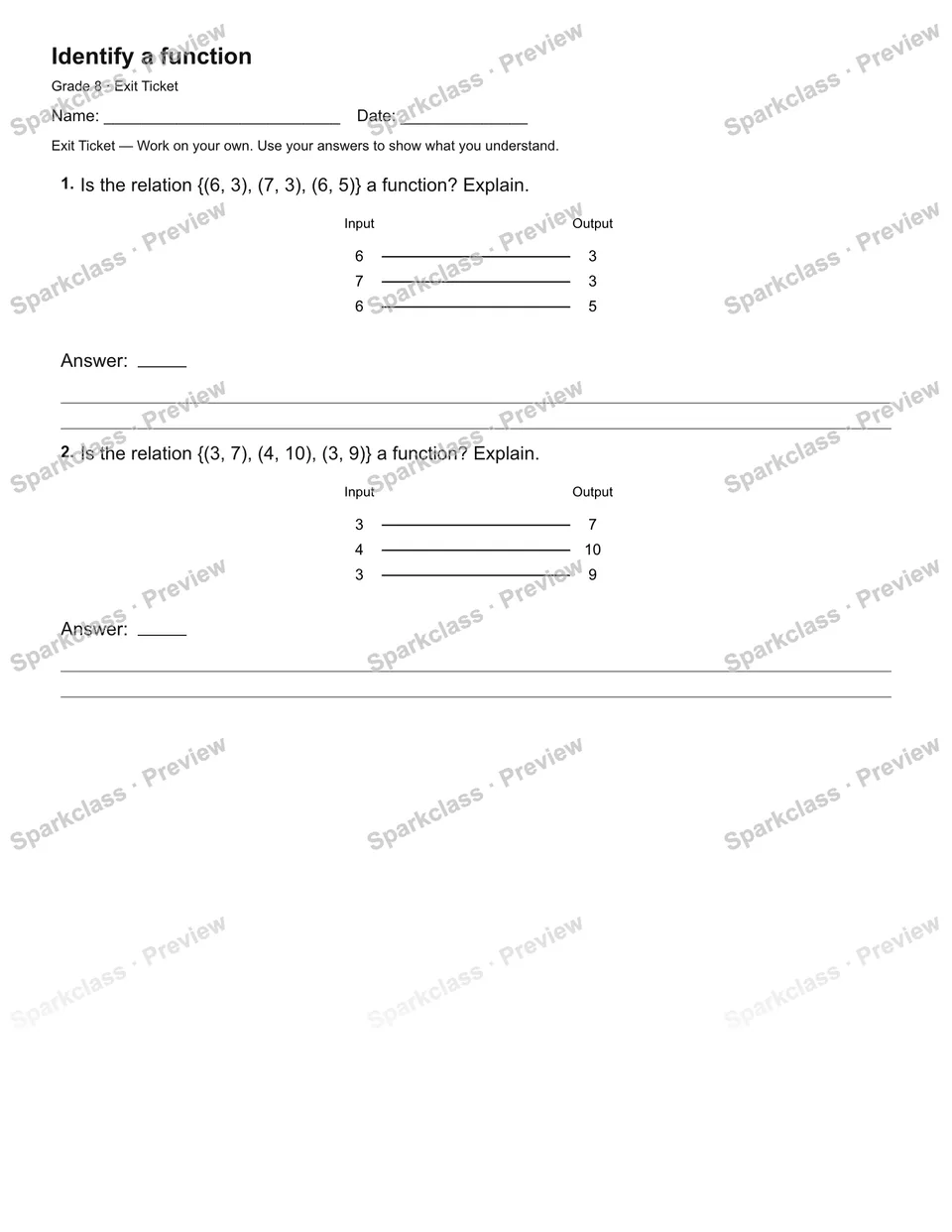 Identify a function — Exit Ticket — page 2