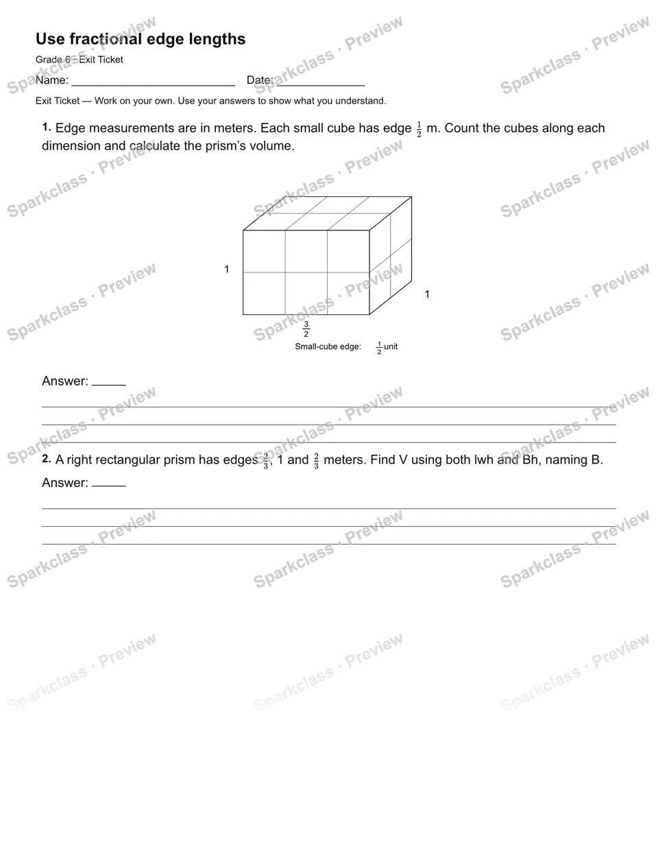 Use fractional edge lengths — Exit Ticket — page 2