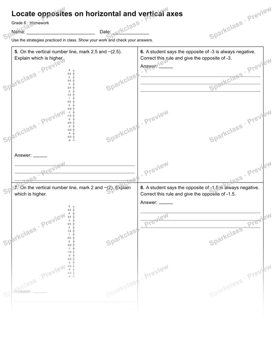 Locate opposites on horizontal and vertical axes — Homework — page 2
