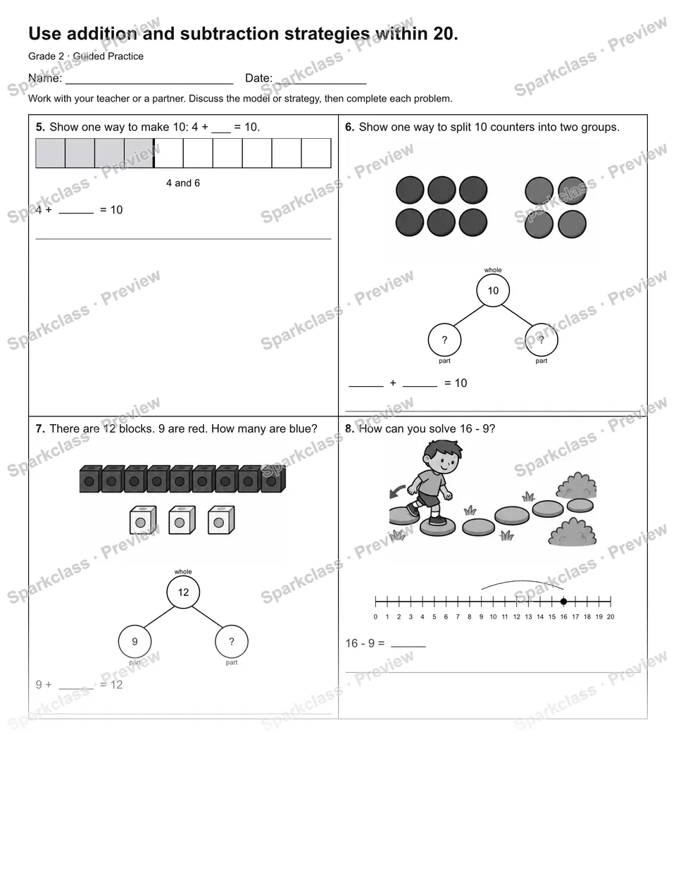 Use addition and subtraction strategies within 20. — Guided Practice — page 2