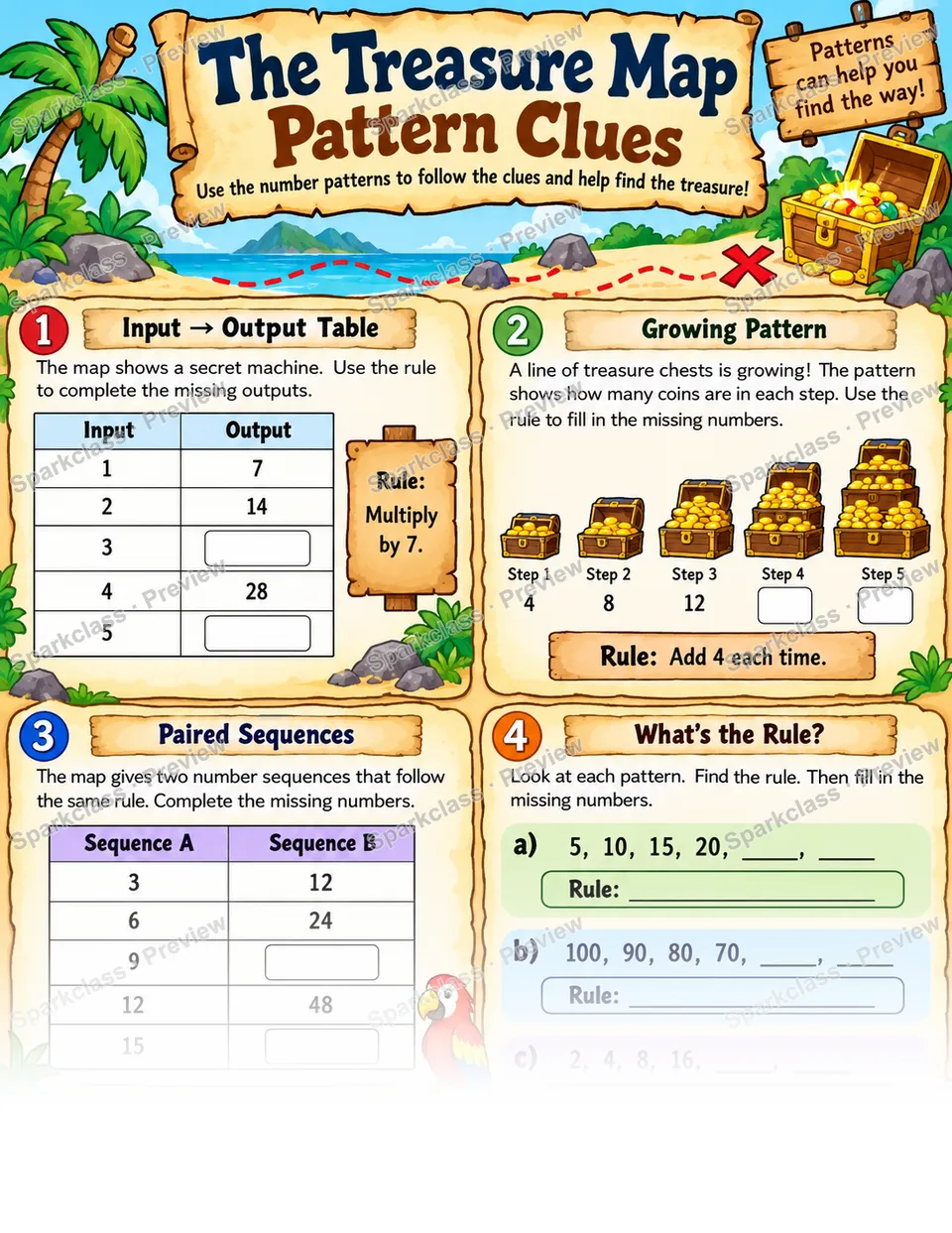 Number Patterns and Rules — Grade 4 worksheet preview