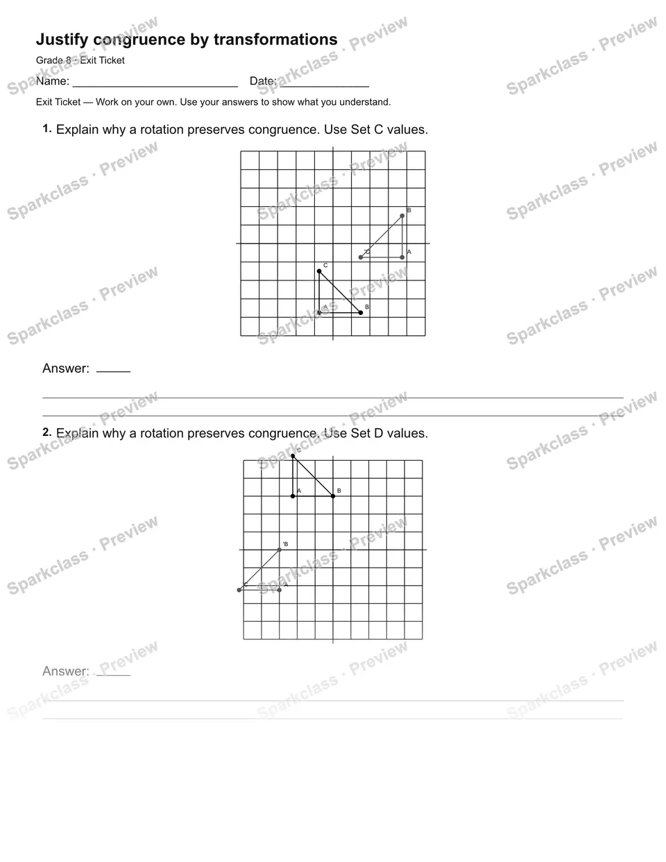 Justify congruence by transformations — Exit Ticket — page 2