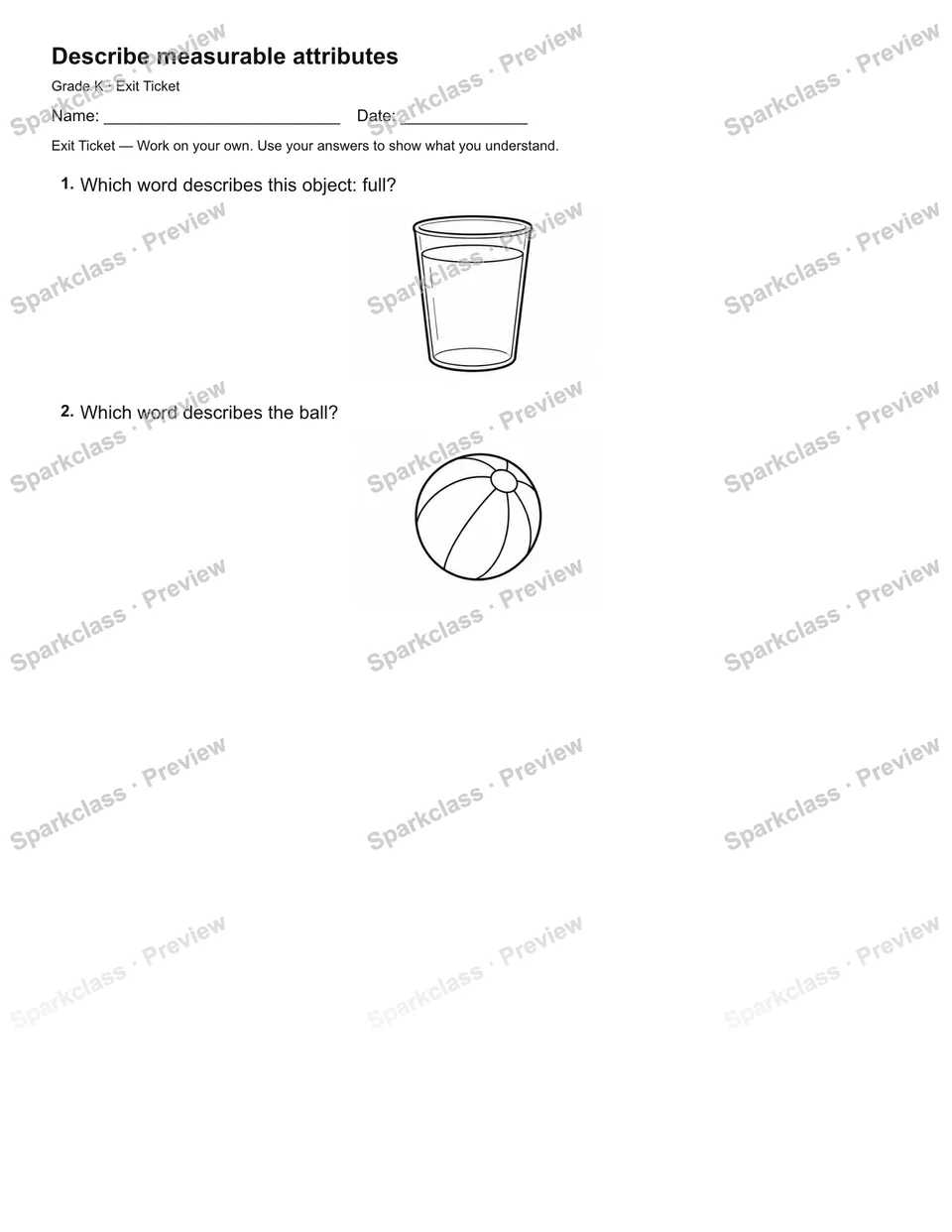 Describe measurable attributes — Exit Ticket — page 2