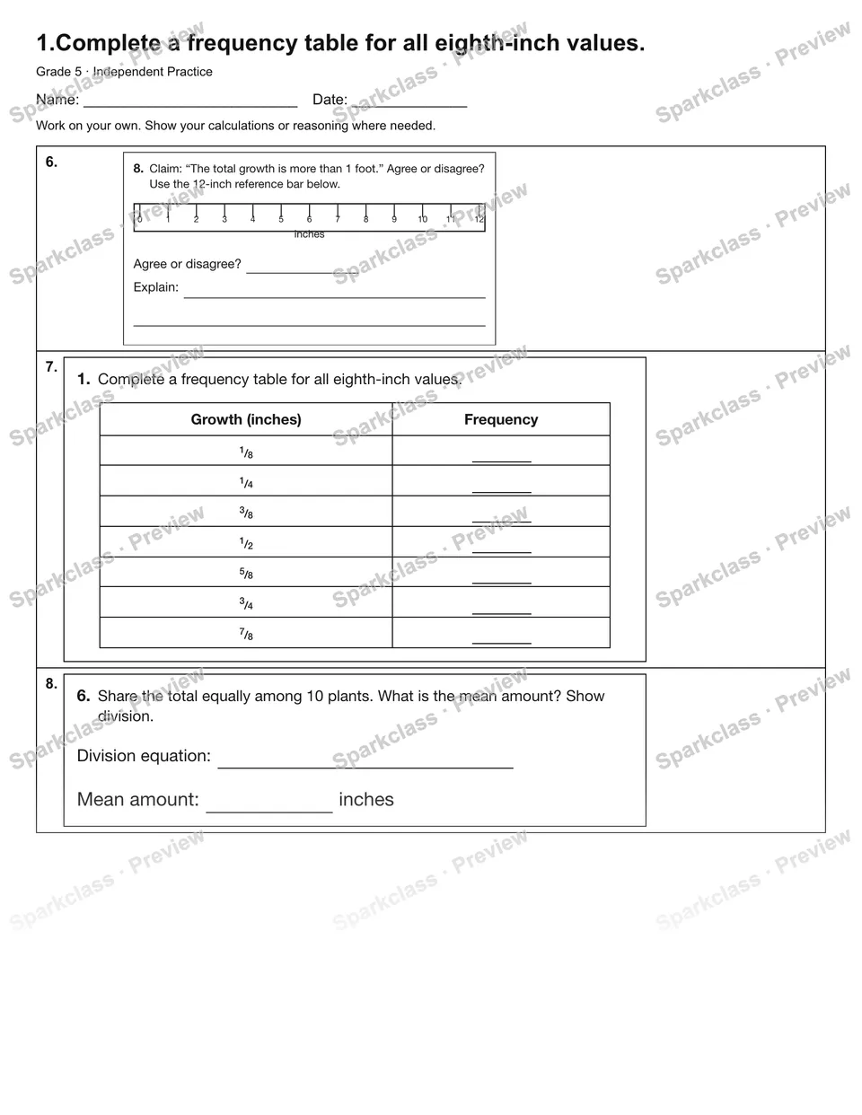 1.Complete a frequency table for all eighth-inch values. — Independent Practice — page 2