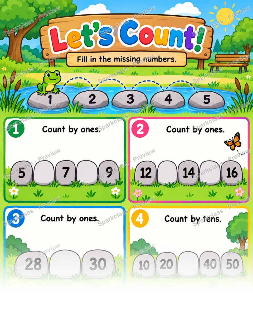 Basic Count to 30 · Missing Numbers — Kindergarten worksheet preview