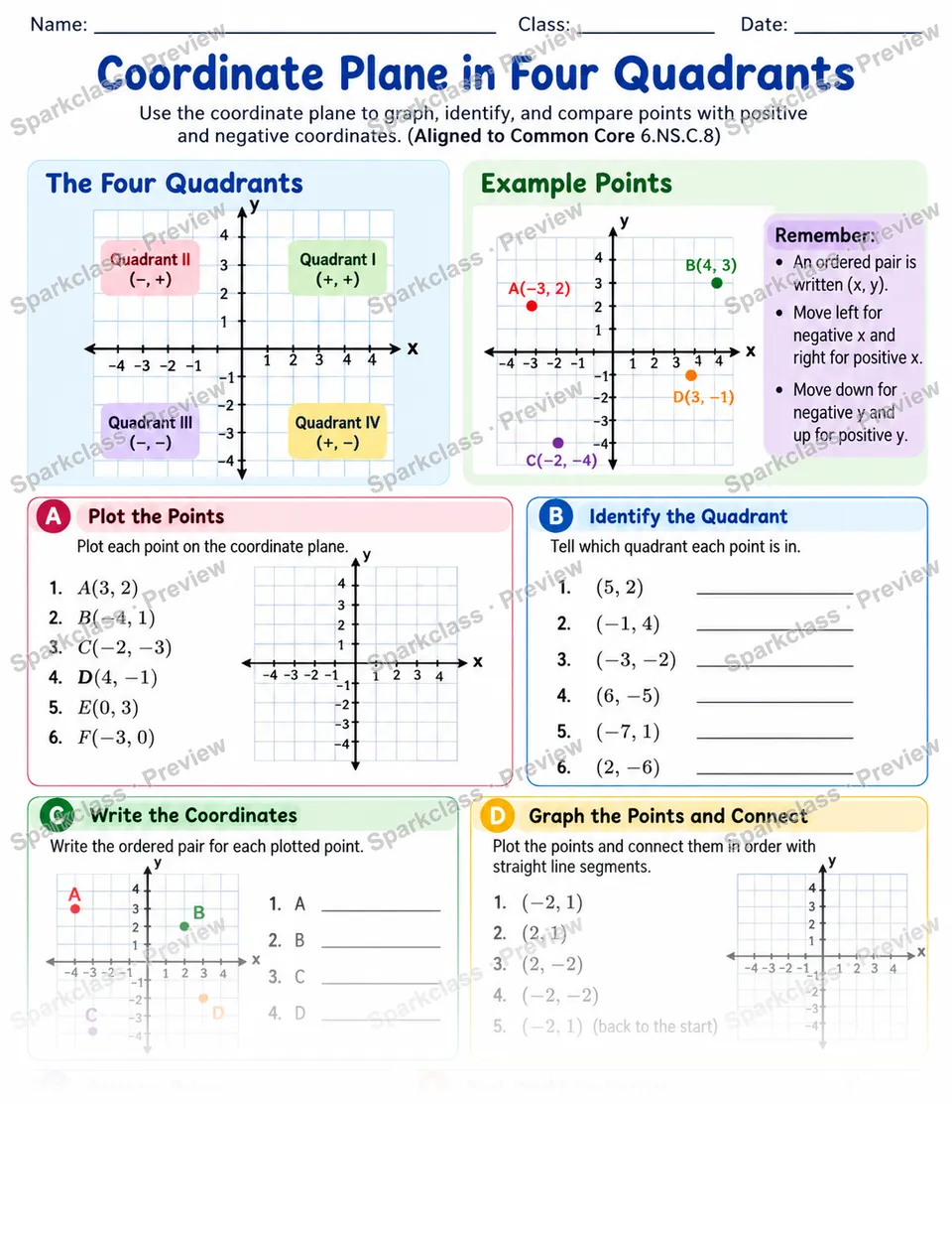 Coordinate Plane — Grade 6 worksheet preview