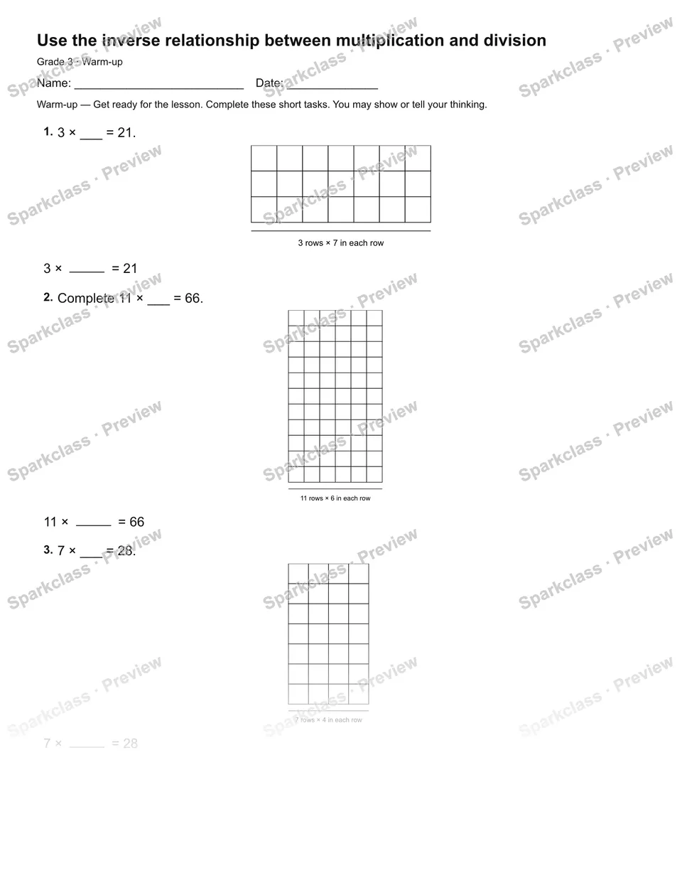 Use the inverse relationship between multiplication and division — Warm-up — page 2