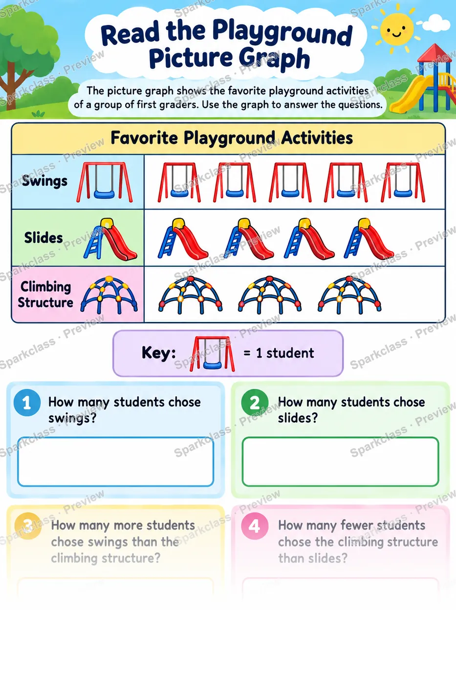 Read Playground Picture Graph — Grade 1 worksheet preview