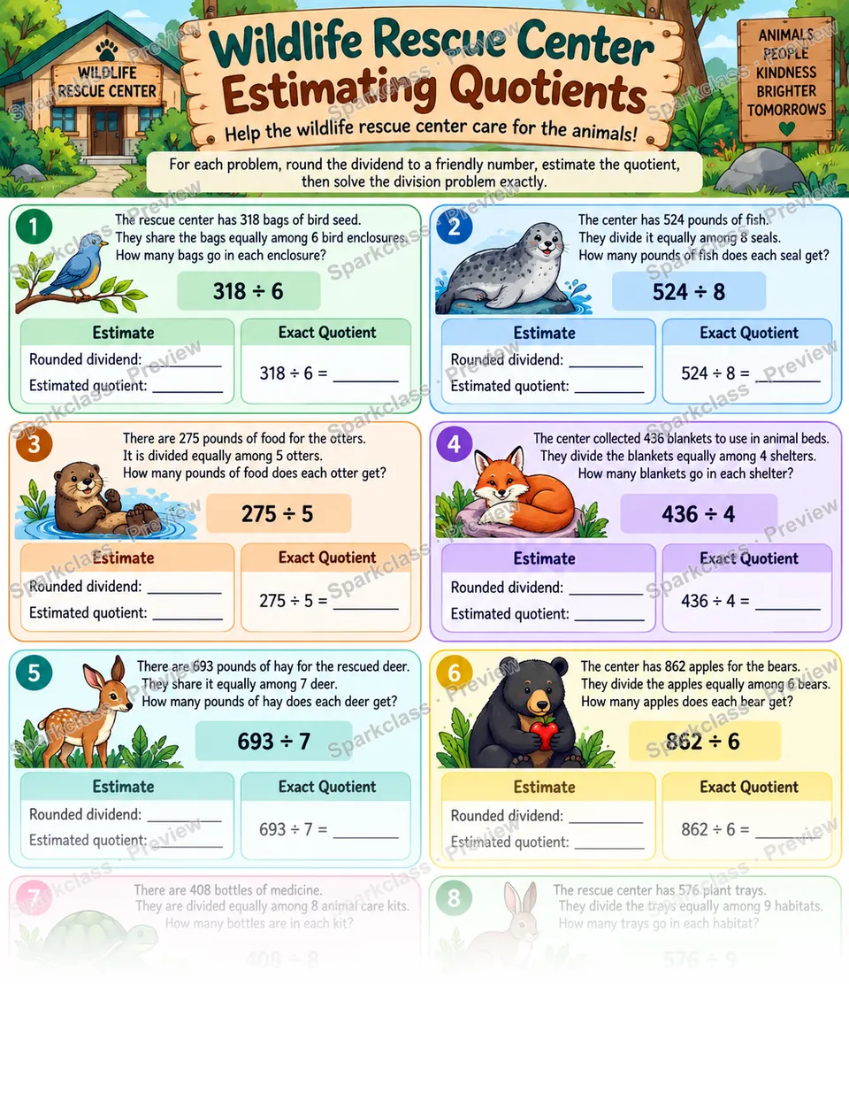 Estimate Quotients — Grade 4 worksheet preview